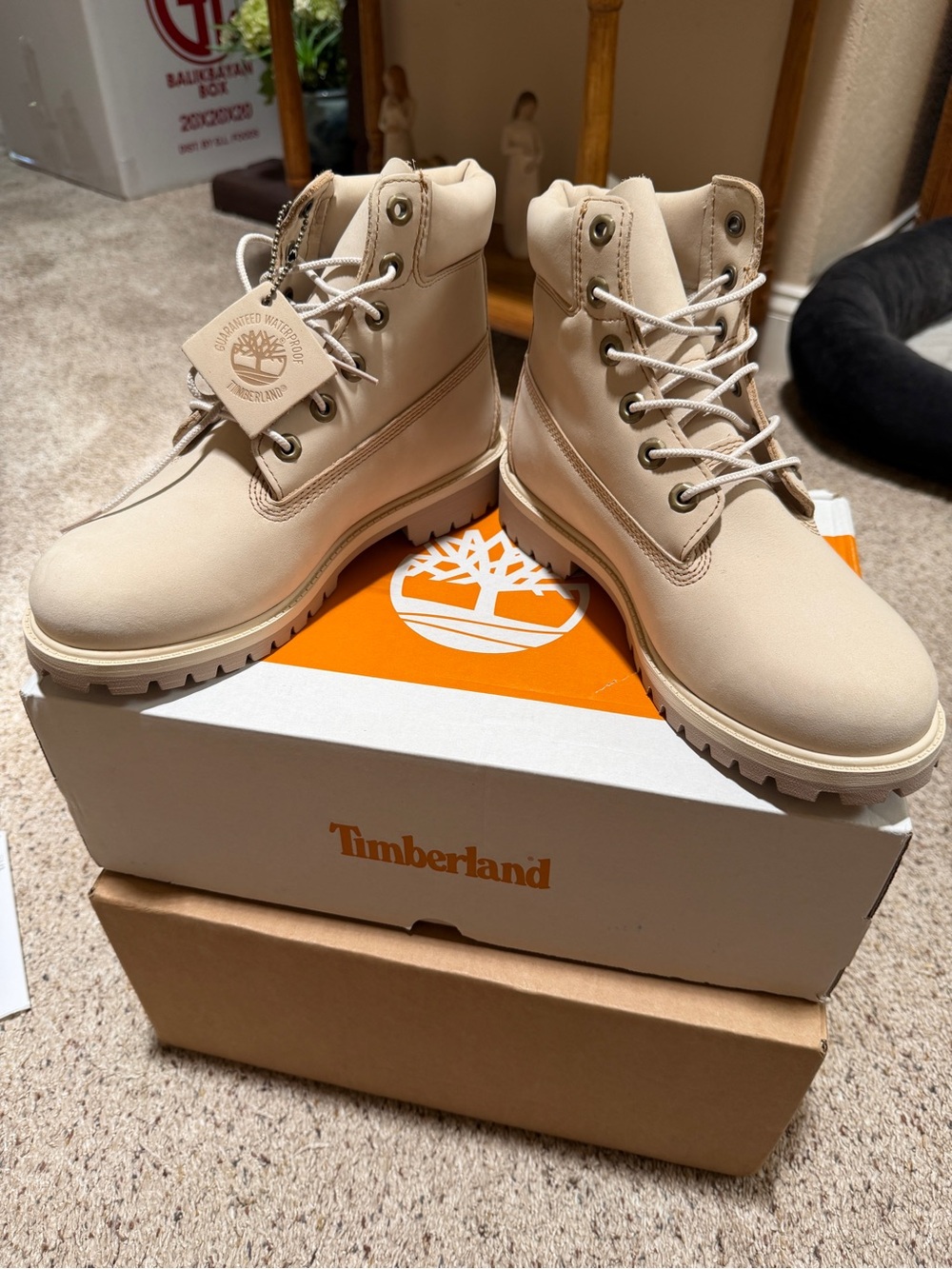 Timberland Beige Lace-Up Waterproof Work Boots